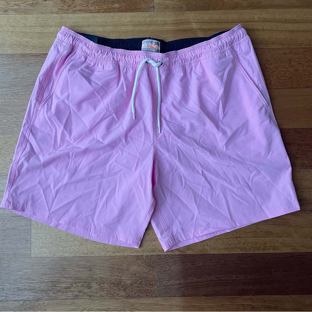 J. Crew Pink Mens Swim Trunks Relaxed Fit Elastic Waist 8” Seam and Pockets NWT